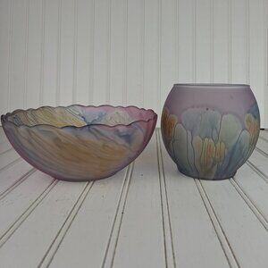 2 pc Arcoroc France Art Nouveau Frosted Pastel Watercolor Bowls